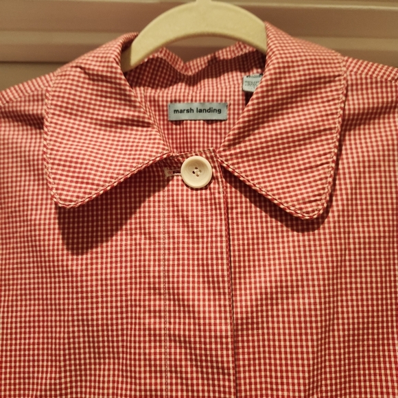 Vintage Marsh Landing 100% Cotton Spring Red Gingham Coat Size Large Retro - Picture 4 of 15